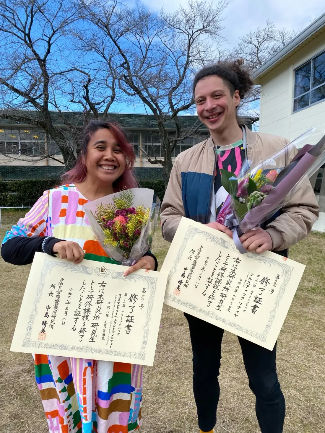 Graduation day at Ishoken, certificate in hand