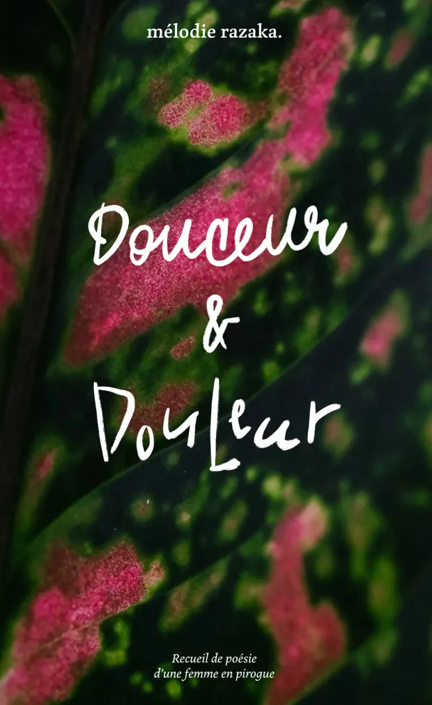 『Douceur & Douleur』の表紙。ピンクと緑の葉に、手書きのタイトル。