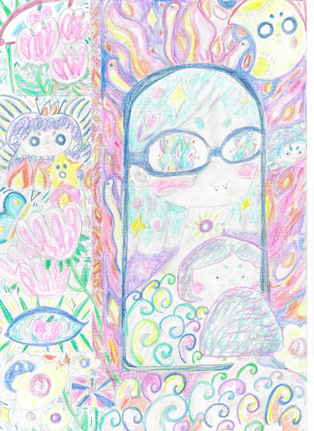 Through the looking-glass, coloured pencil