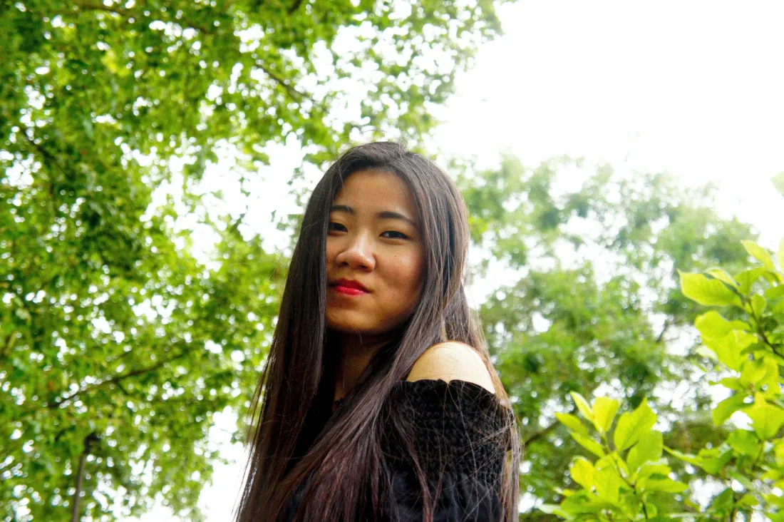 Portrait among the greenery, with model Wei Di