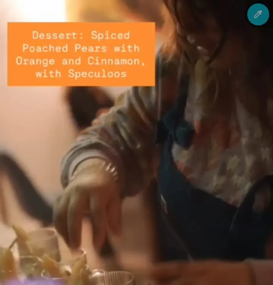 Dessert: spiced poached pears with orange and cinnamon, with speculoos